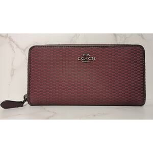 COACH Legacy Burgundy Checked Jacquard Accordion Zip Wallet - EUC